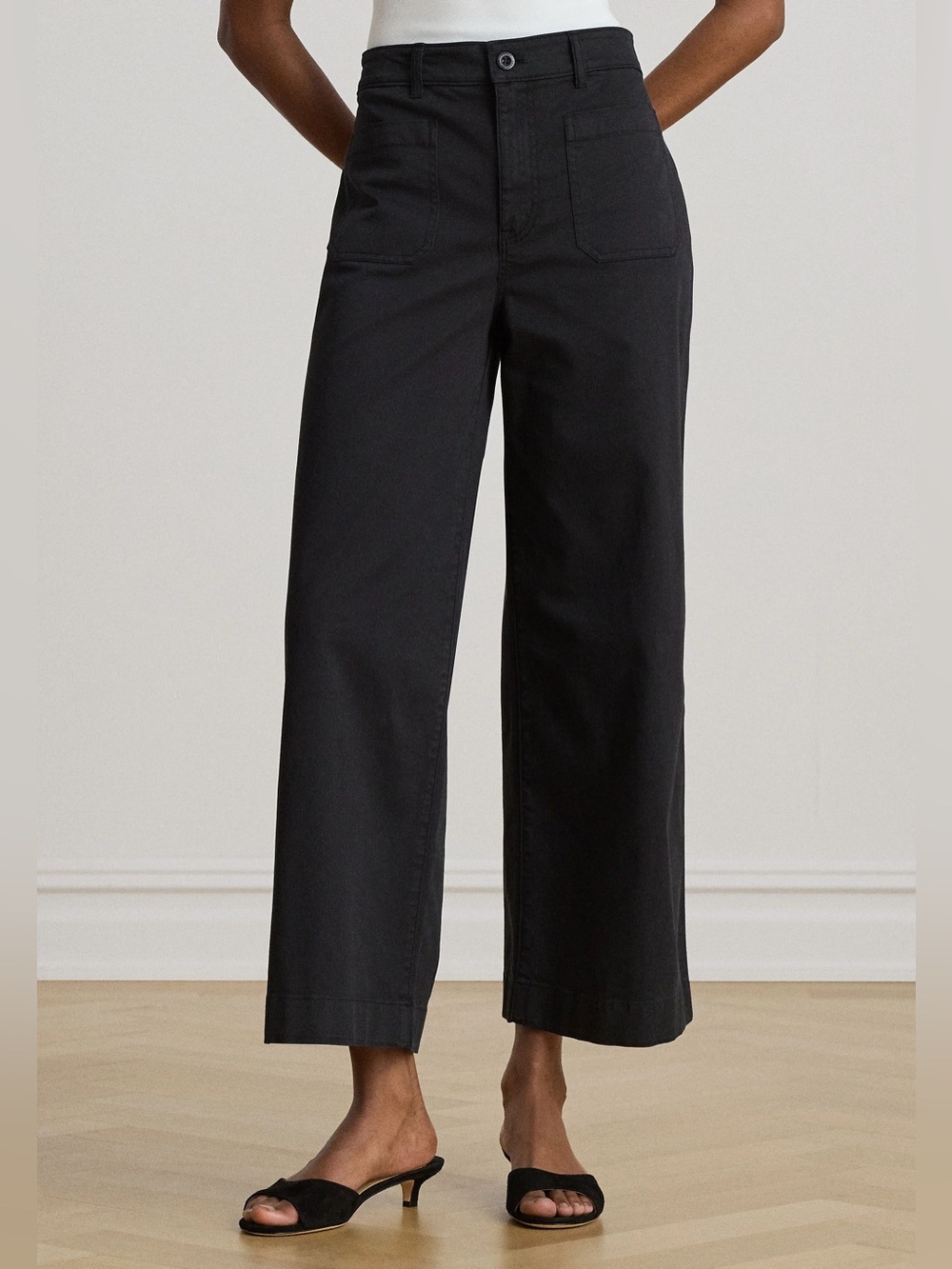 Lauren Ralph Lauren Stretch Chino Wide Leg Cropped Pants in Black Size 14